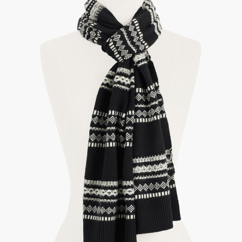 NWT Talbots Scarf Merry Fair Isle Scarf Cotton Blend Black White